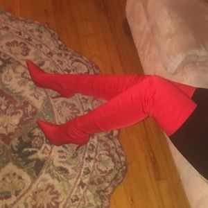 Red thigh high lamoda boots